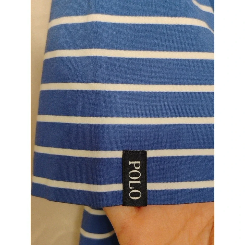 Polo Golf Ralph Lauren Performance Oak Tree Mens MEDIUM Blue White Striped Shirt